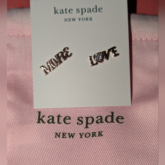 NWT Kate Spade More Love Studs - Spell it Out Collection rose gold/ clear stone - Picture 11 of 16